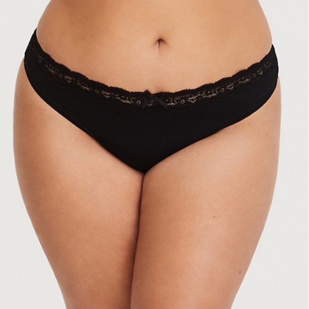 NWT Torrid black lace trim cotton thong size 2